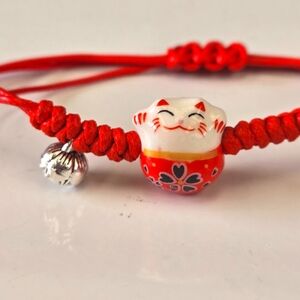 🍒🍒 Handmade Red Lucky White Maneki-neko Cat Charm Bracelet ❗️Price Firm❗️